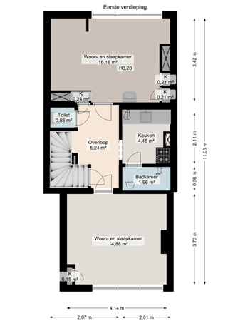 Floorplan - Folkingestraat 50A, 9711 JZ Groningen